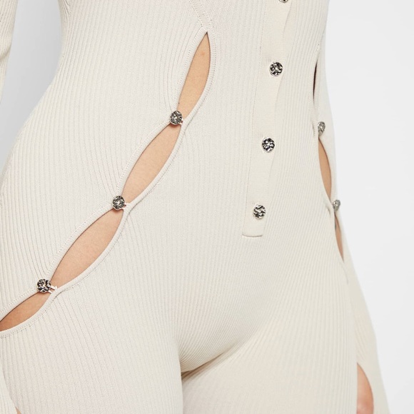 Knitted Cut Out Playsuit - Beige / Brand: Manière De Voir / Romper Jumpsuit - Picture 6 of 8